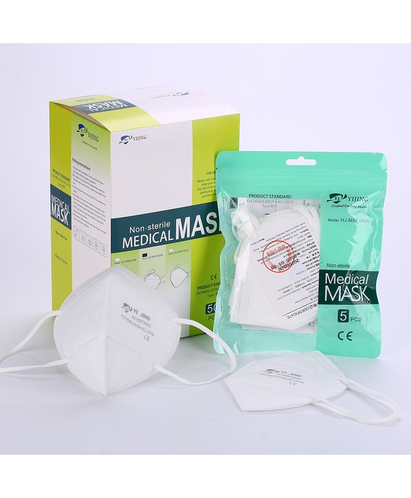 YIJING Non-Sterile Medical Disposable Folding Face Mask - 5pcs/Pack